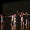 An image of four dancers on a stage during a Boyer dance recital. 